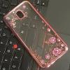 Луксозен силиконов калъф / гръб / TPU с камъни за Samsung Galaxy J3 2017 J330 - прозрачен / розови цветя /  Rose Gold кант