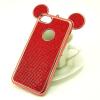 Луксозен твърд гръб 3D с камъни за Apple iPhone 7 / iphone 8 - червен / миши ушички
