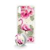 Луксозен силиконов калъф / гръб / TPU с Popsocket за Samsung Galaxy A70 - бял / Flamingo and Flowers