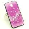 Луксозен стъклен твърд гръб със силиконов кант и камъни за Samsung Galaxy J3 2017 J330 - лилав с цветя