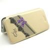 Кожен калъф Flip тефтер Flexi със стойка за Apple iPhone 6 / iPhone 6S - златист / лилава панделка / Victoria`s Secret