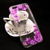Луксозен силиконов калъф / гръб / TPU с камъни за Apple iPhone 6 / iPhone 6S - прозрачен / лилави цветя