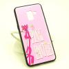Луксозен стъклен твърд гръб със силиконов кант и камъни за Samsung Galaxy A8 2018 A530F - светло розов / The Pink Panther