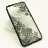 Луксозен твърд гръб със силиконов кант и камъни за Huawei P Smart -  прозрачен / черни цветя