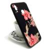Луксозен стъклен твърд гръб със силиконов кант и камъни за Huawei P20 Lite - черен / цветя