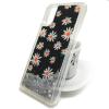 Луксозен твърд гръб 3D за Huawei P20 - черен / бели цветя / сребрист брокат