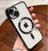Луксозен силиконов калъф / кейс / MagSafe case за Apple iPhone 14 6.1" - прозрачен кейс / черен кант
