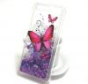 Луксозен твърд гръб 3D за Apple iPhone 7 Plus / iPhone 8 Plus - прозрачен / пеперуди / лилав брокат
