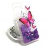 Луксозен твърд гръб 3D за Huawei P9 Lite Mini - прозрачен / пеперуди / лилав брокат