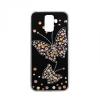 Луксозен силиконов калъф / гръб / с камъни за Samsung Galaxy J6 2018 - черен / пеперуди