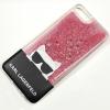 Луксозен твърд гръб 3D за Apple iPhone 7 / iPhone 8 - прозрачен / розов брокат / KARL LAGERFELD
