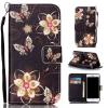 Кожен калъф Flip тефтер със стойка за Apple iPhone 7 - черен / кафяви цветя и пеперуди