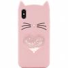 Силиконов калъф / гръб / TPU 3D за Apple iPhone X / iPhone XS - Love Cat / розов