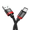 Оригинален USB кабел BASEUS Golden Belt 3A Type-C за зареждане и пренос на данни 2в1 1m за Samsung, Huawei, Sony, Xiaomi, Nokia, LG, Lenovo, HTC, Alcatel и др. - черен с червено