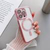 Силиконов калъф / гръб / Clear Case с безжично зареждане MagSafe кейс за Apple iPhone 15 Pro Max (6.7) - прозрачен с протектори за камерите розов кант