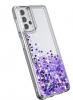Луксозен твърд гръб / кейс / 3D Water Case за Samsung Galaxy A52 / A52S 5G - прозрачен / течен гръб / сърца / лилав брокат