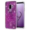 Луксозен твърд гръб 3D Water Case за Samsung Galaxy S9 G960 - прозрачен / течен гръб с лилав брокат / звездички