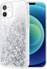 Луксозен твърд гръб 3D Water Case за Apple iPhone 12 /12 Pro 6.1'' - прозрачен / течен гръб с брокат / сребрист
