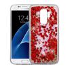 Луксозен твърд гръб 3D за Samsung Galaxy A6 Plus 2018 - прозрачен / червен брокат / сърца