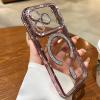 Луксозен силиконов калъф / гръб / TPU кейс със MagSafe за iPhone 17 Pro Max - прозрачен със розов кант и камъни