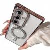 Луксозен силиконов калъф / гръб / TPU кейс със MagSafe за Samsung Galaxy A37 - прозрачен със розов кант и камъни