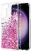 Луксозен твърд гръб / кейс / 3D Water Case за Samsung Galaxy S22 - прозрачен / течен гръб с брокат / розов
