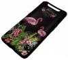 Луксозен силиконов калъф / гръб / TPU за Samsung Galaxy A80 - черен с цветя и фламинго