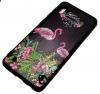 Луксозен силиконов калъф / гръб / TPU за Samsung Galaxy A10 - черен с цветя и фламинго