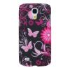 Заден предпазен твърд гръб / капак / за Samsung Galaxy S4 Mini I9190 / I9192 / I9195 - черен с цветя и пеперуди