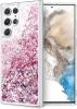 Луксозен твърд гръб 3D Water Case за Samsung Galaxy S21 FE 5G - прозрачен / течен гръб с брокат / розов