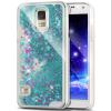 Луксозен твърд гръб 3D за Samsung Galaxy S5 G900 / S5 Neo G903 - прозрачен / син брокат / звездички