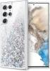 Луксозен твърд гръб 3D Water Case за Samsung Galaxy S21 Ultra - прозрачен / течен гръб с брокат / сребрист