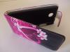 Кожен калъф Flip тефтер за HTC Desire 300 - черен със сърце и цветя