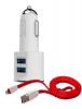 Оригинален USB кабел LDNIO C29 Car Charger 12V / 2 USB порта и USB кабел 3.4A за Apple iPhone 5 / iPhone 5S / iPhone SE / iPhone 6 / iPhone 6 Plus - бял / червен
