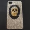 Луксозен твърд гръб / капак / с камъни за Apple iPhone 4 / iPhone 4S – сребрист / череп / skull