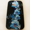 Силиконов калъф / гръб / TPU за HTC One M8 - черен със сини цветя