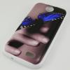Силиконов калъф / гръб / TPU за HTC Desire 310 - кафяв / ръка и синя пеперуда