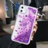 Луксозен гръб 3D Water Case за Apple iPhone 12 Pro Max 6.7" - прозрачен / течен гръб с лилав брокат / сърца