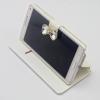 Луксозен кожен калъф Flip тефтер със стойка за Samsung Galaxy Note 4 N910 - бял / Rose Gold камъни