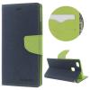 Луксозен кожен калъф Flip тефтер със стойка MERCURY Fancy Diary за Huawei P9 Lite - тъмно син със зелено