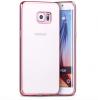 Луксозен силиконов калъф / гръб / TPU за Samsung Galaxy S6 Edge G925 - прозрачен / розов кант