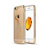 Луксозен силиконов калъф / гръб / TPU с камъни за Apple iPhone 5 / iPhone 5S / iPhone SE - прозрачен със златен кант / swan