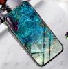 Луксозен стъклен твърд гръб за Samsung Galaxy Note 10 N970 - син / златисти орнаменти