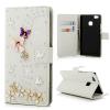 Луксозен кожен калъф 3D Flip тефтер за Huawei P9 Lite - бял / Flower & Butterfly