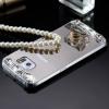 Луксозен силиконов калъф / гръб / TPU с камъни за Samsung Galaxy S6 Edge G925 - сребрист / огледален