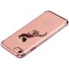 Оригинален твърд гръб с камъни USAMS ZANDER Series за Apple iPhone 7 Plus - прозрачен / Rose Gold кант / паун