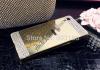 Луксозен алуминиев бъмпер с твърд гръб и камъни за HTC Desire 626 - златист / огледален