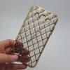 Силиконов калъф / гръб / TPU 3D за Samsung Galaxy J3 / Galaxy J3 2016 J320 - прозрачен със златист кант / ромб