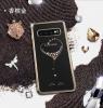 Луксозен твърд гръб KINGXBAR Swarovski Diamond за Samsung Galaxy S10 - прозрачен със златист кант / сърце
