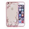Луксозен твърд гръб KAVARO с камъни Swarovski за Apple iPhone 6 / iPhone 6S - прозрачен / бели цветя / Rose Gold кант